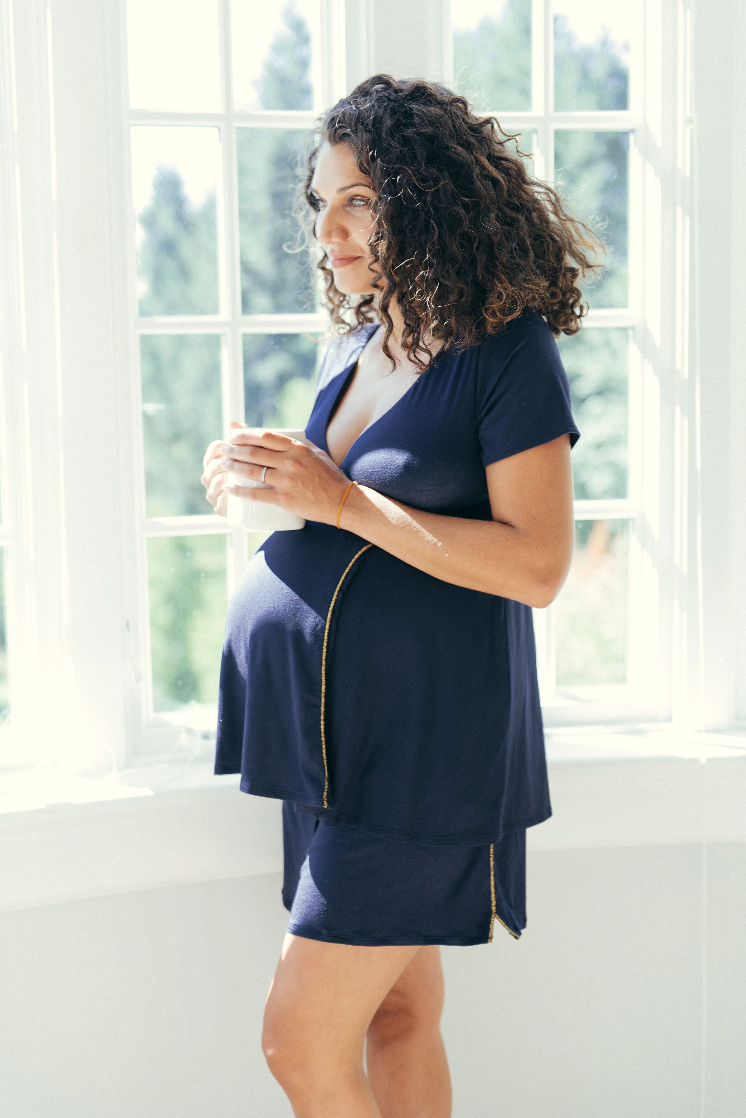 PinkBlush Charcoal Striped Pocket Front Maternity Pajama Set